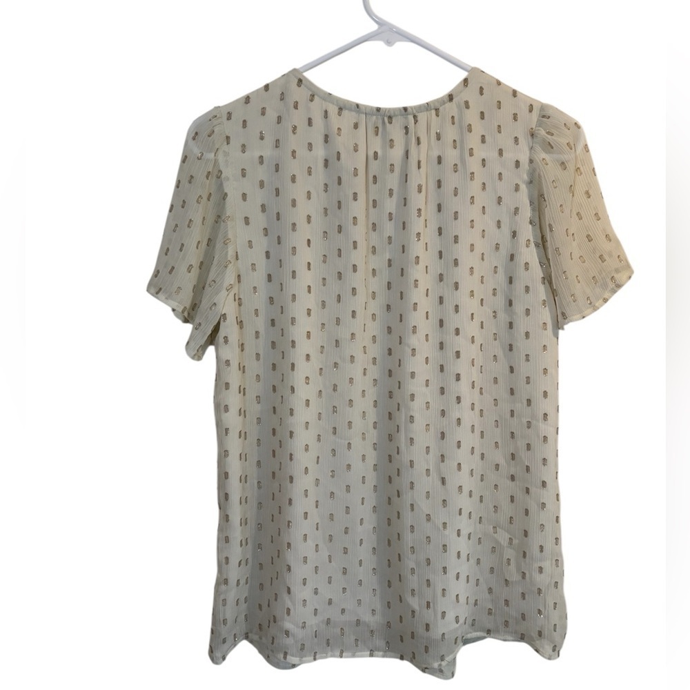 New LOFT Blouse Ivory Ruffle Detail Top Short Sleeve Boho Size S - Picture 2 of 7